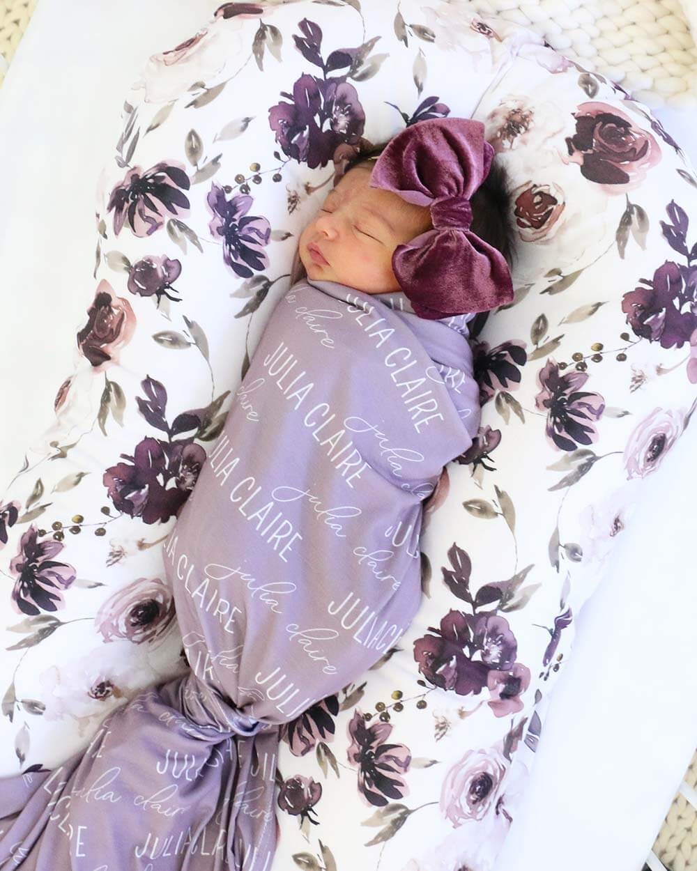 baby name swaddle blanket dusty purple