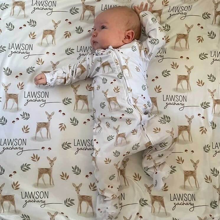 baby personalized swaddle blanket with deer 