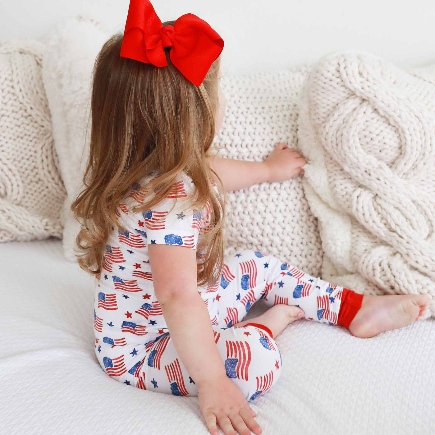 4th of july bamboo pajama set for kids with flags