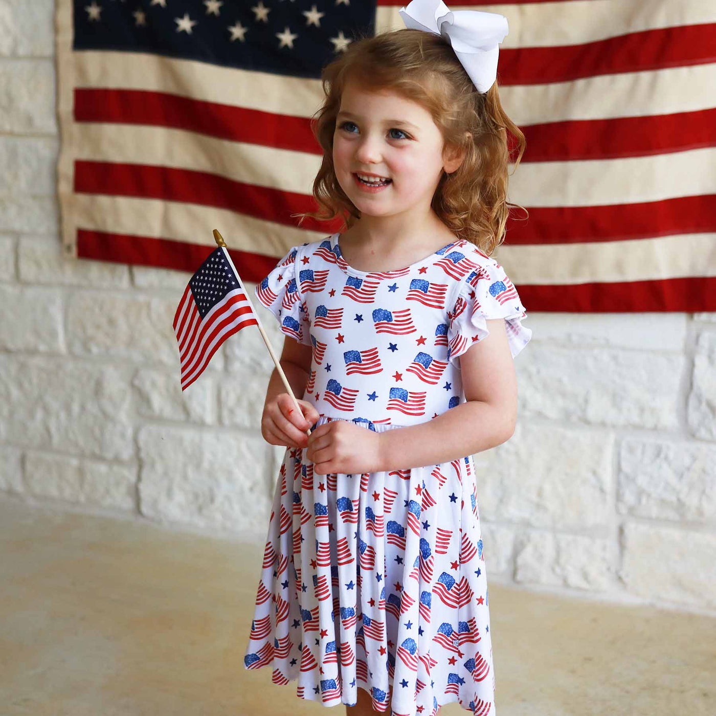 bamboo dress for the 4th of july for girls with american flags 