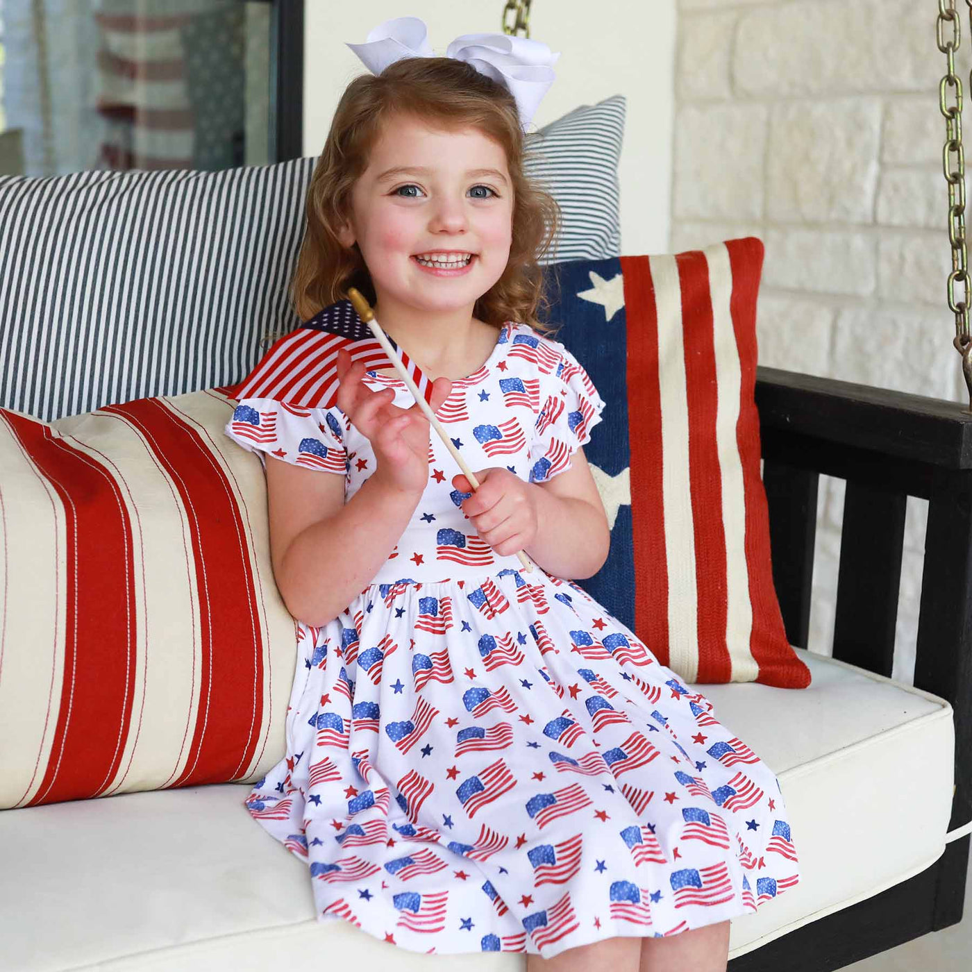 4th of july twirl dress with american flags for kids