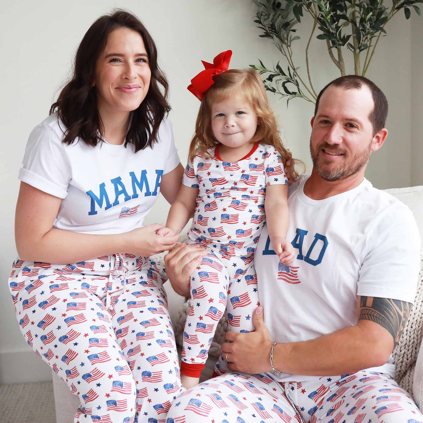 matching family pajamas for thr 4th of july with flags