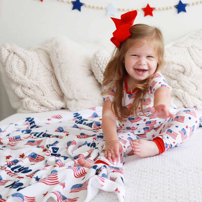 4th of july personalized blanket for kids flags