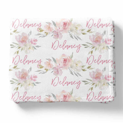 dusty blush floral personalized toddler blanket 