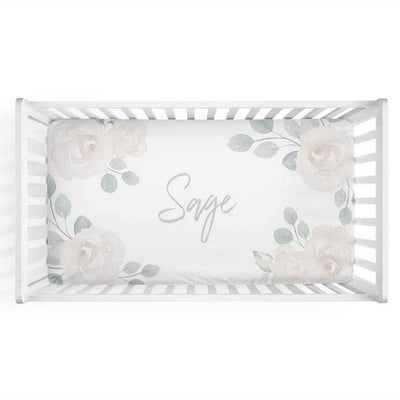 ivory floral personalized crib sheet 
