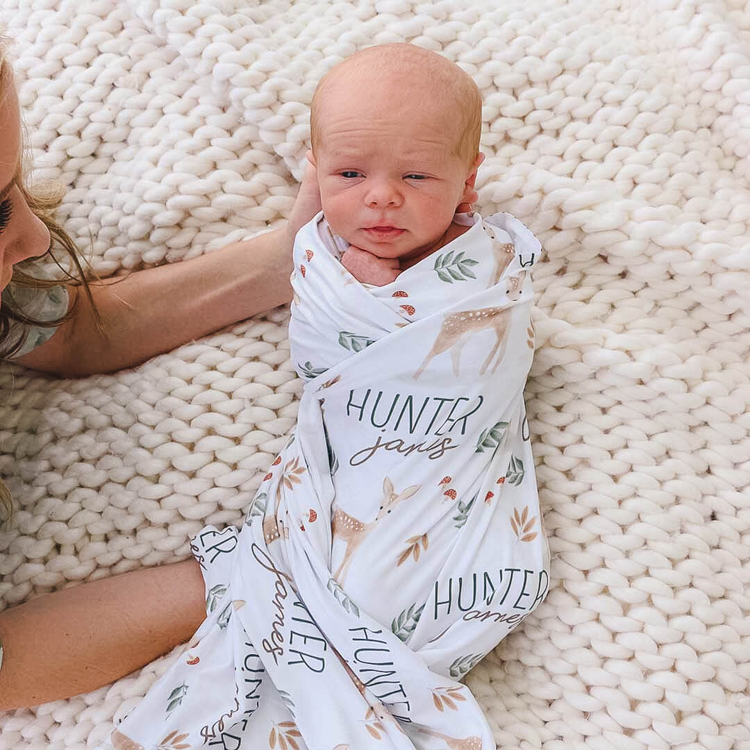 personalized swaddle blanket with deer 
