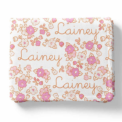 pink floral personalized kids blanket 