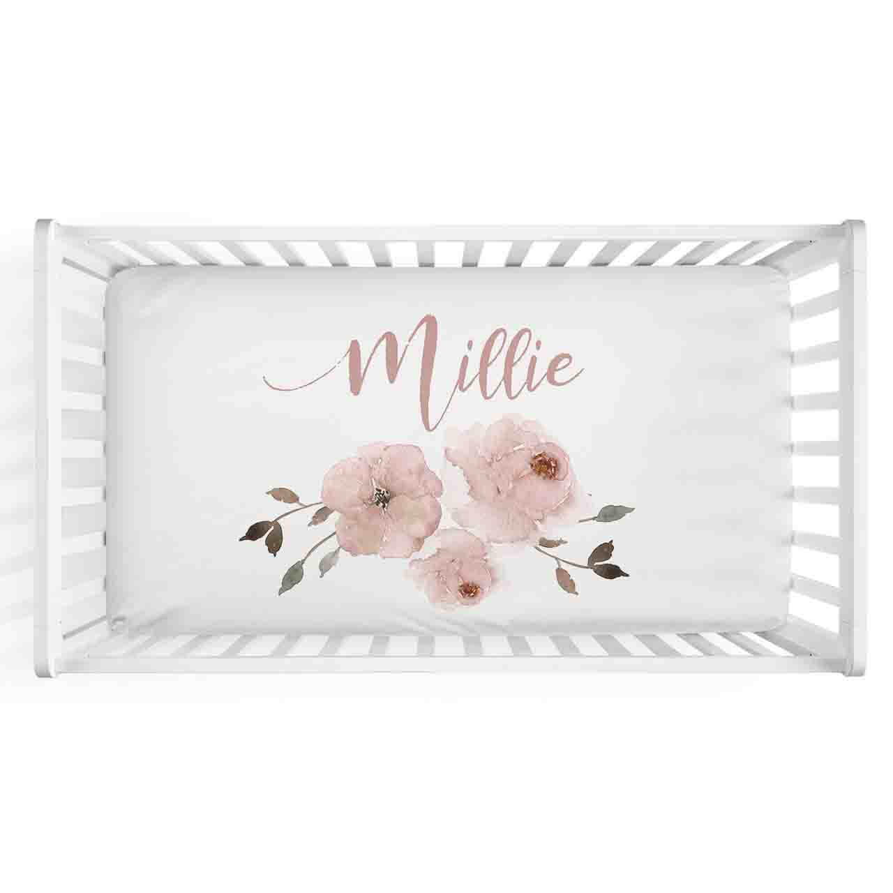millie's pink floral personalized crib sheet 