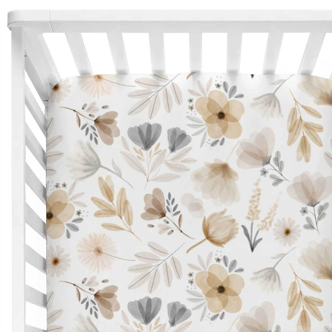 neutral floral crib sheet 