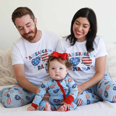 patriotic summer matching family pajamas with adult graphic tees
