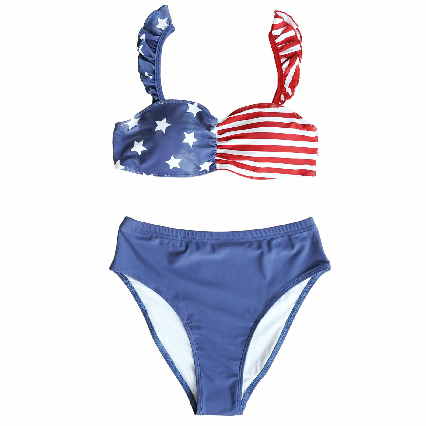 women's two piece swimsuit with high-waisted bottoms american flag