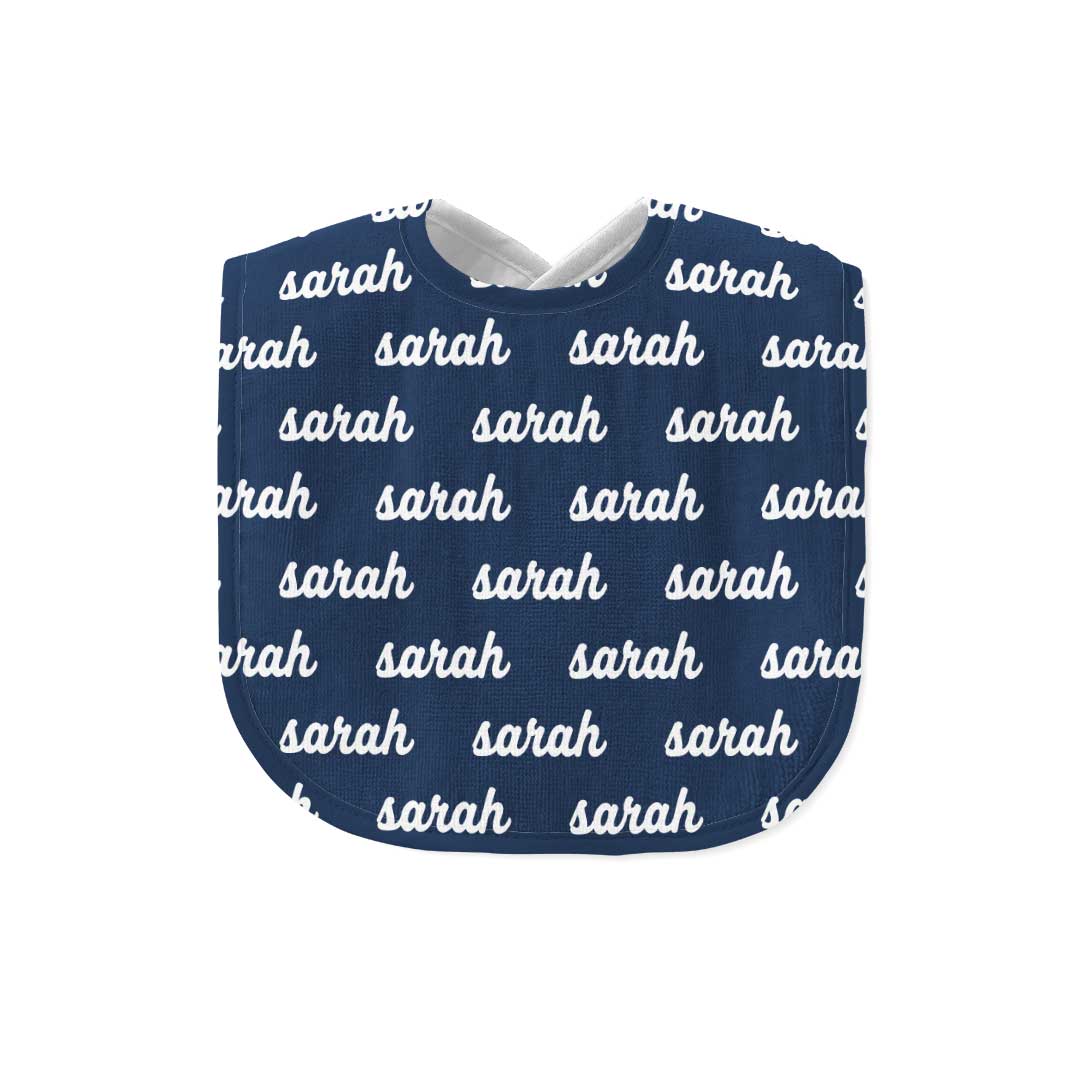 personalized name bib navy and white 