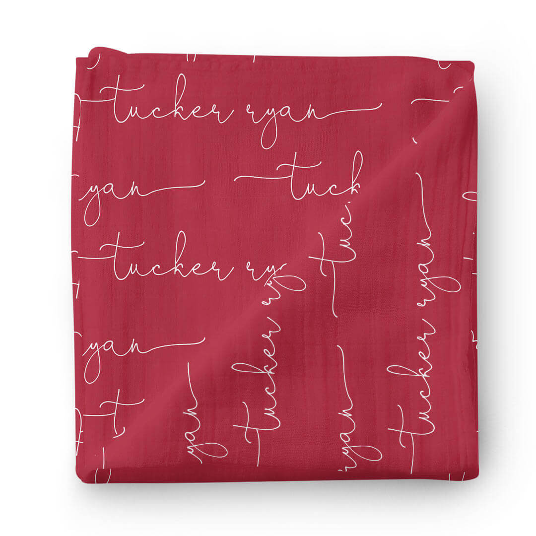 Personalized Cardinal Red Baby Name Swaddle Blanket with Script Font