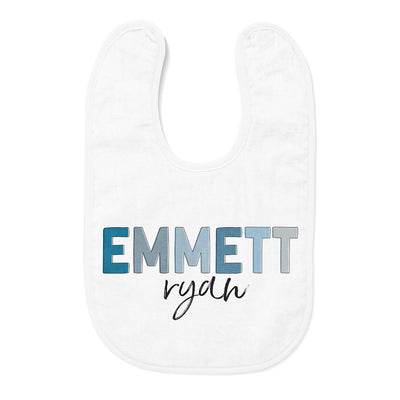 personalized bib color block baby name blue 