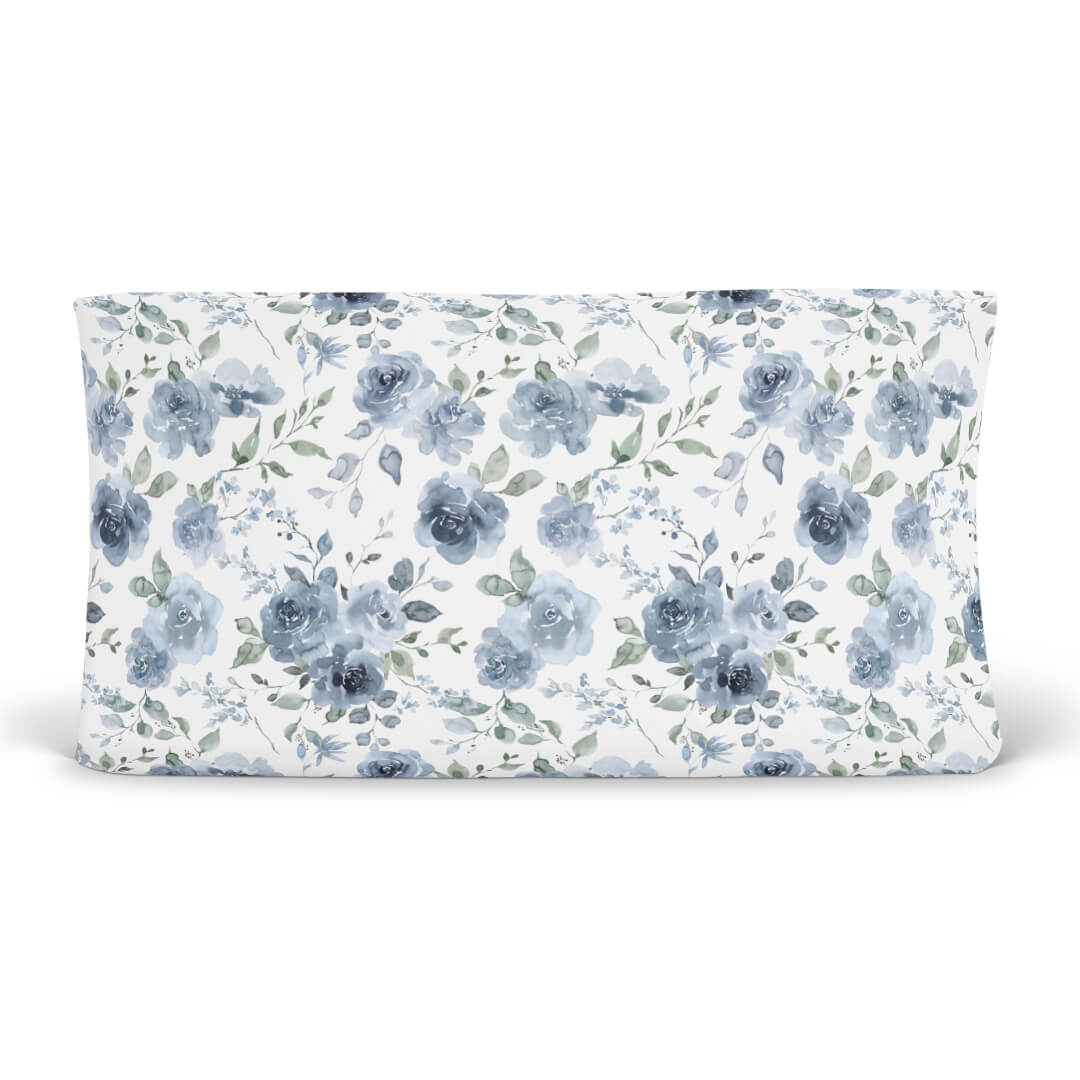 blue floral changing pad cover
