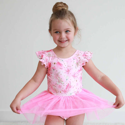 triple tiered pink skirt leotard with ballet shoes 
