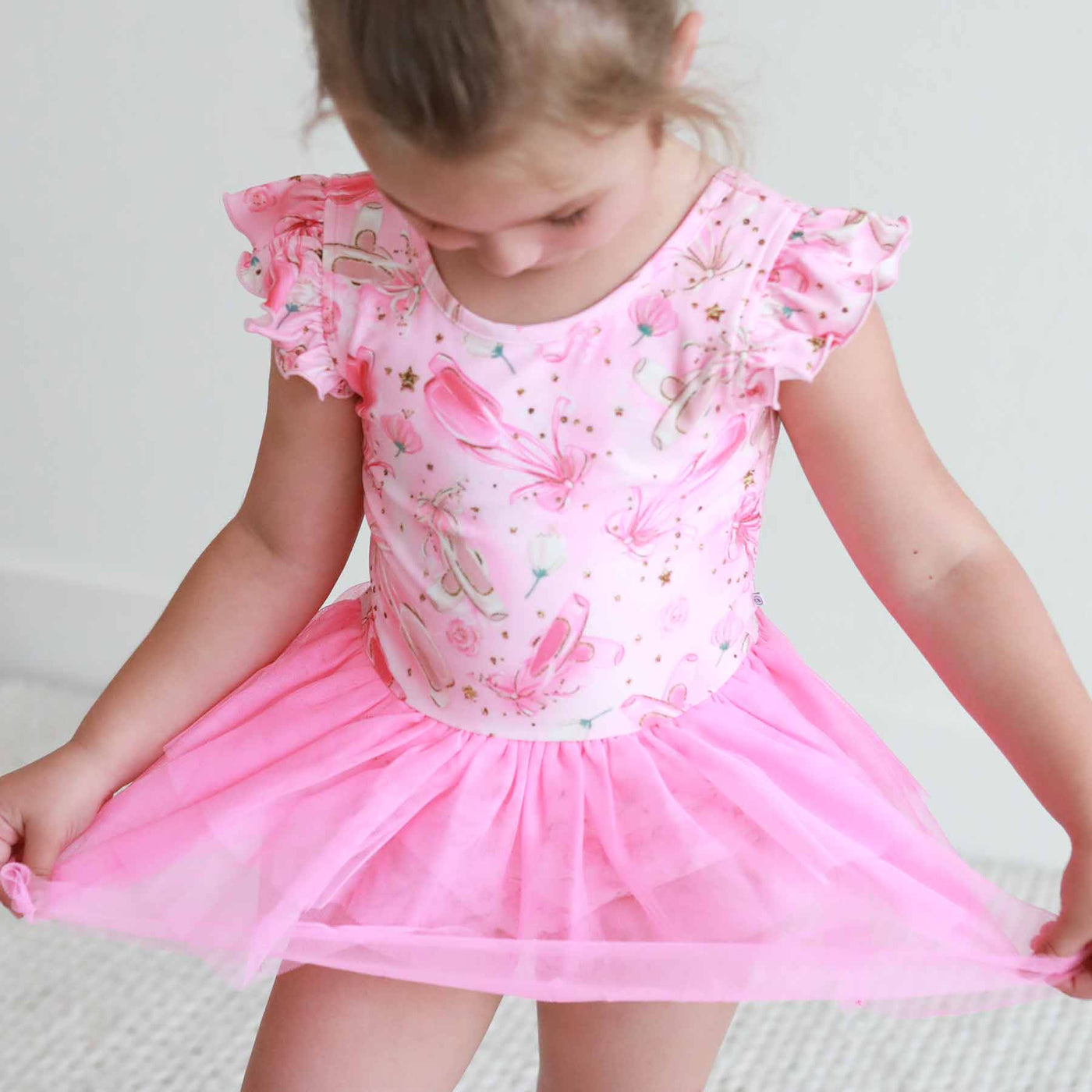 ballet shoes leotard for girls with bright pink skirt 