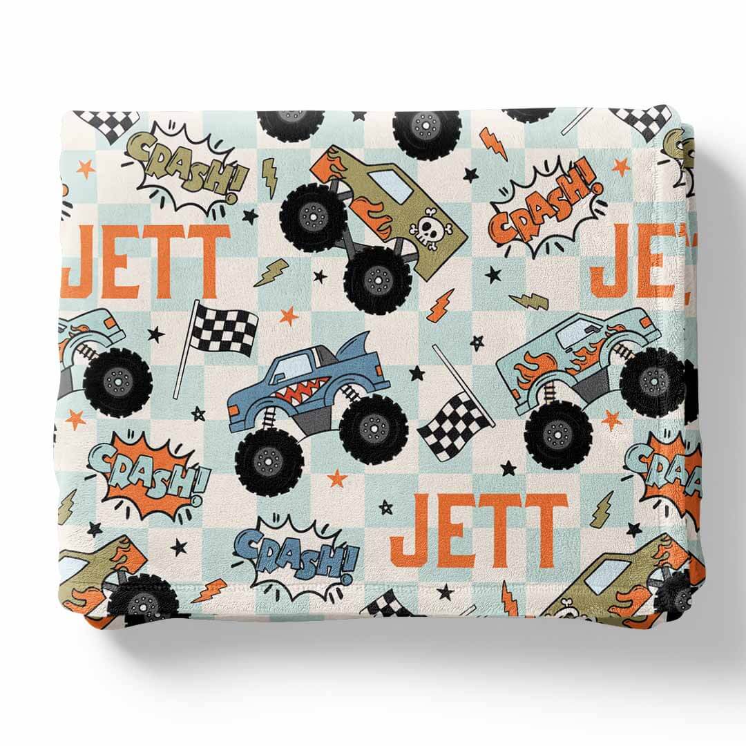 Monster Truck Rally Toddler Minky Throw hotsell