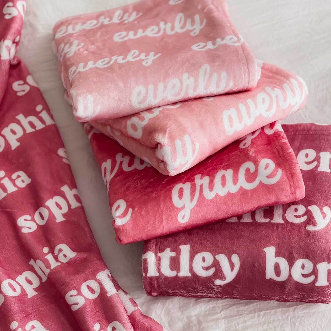 pink color blankets with name 
