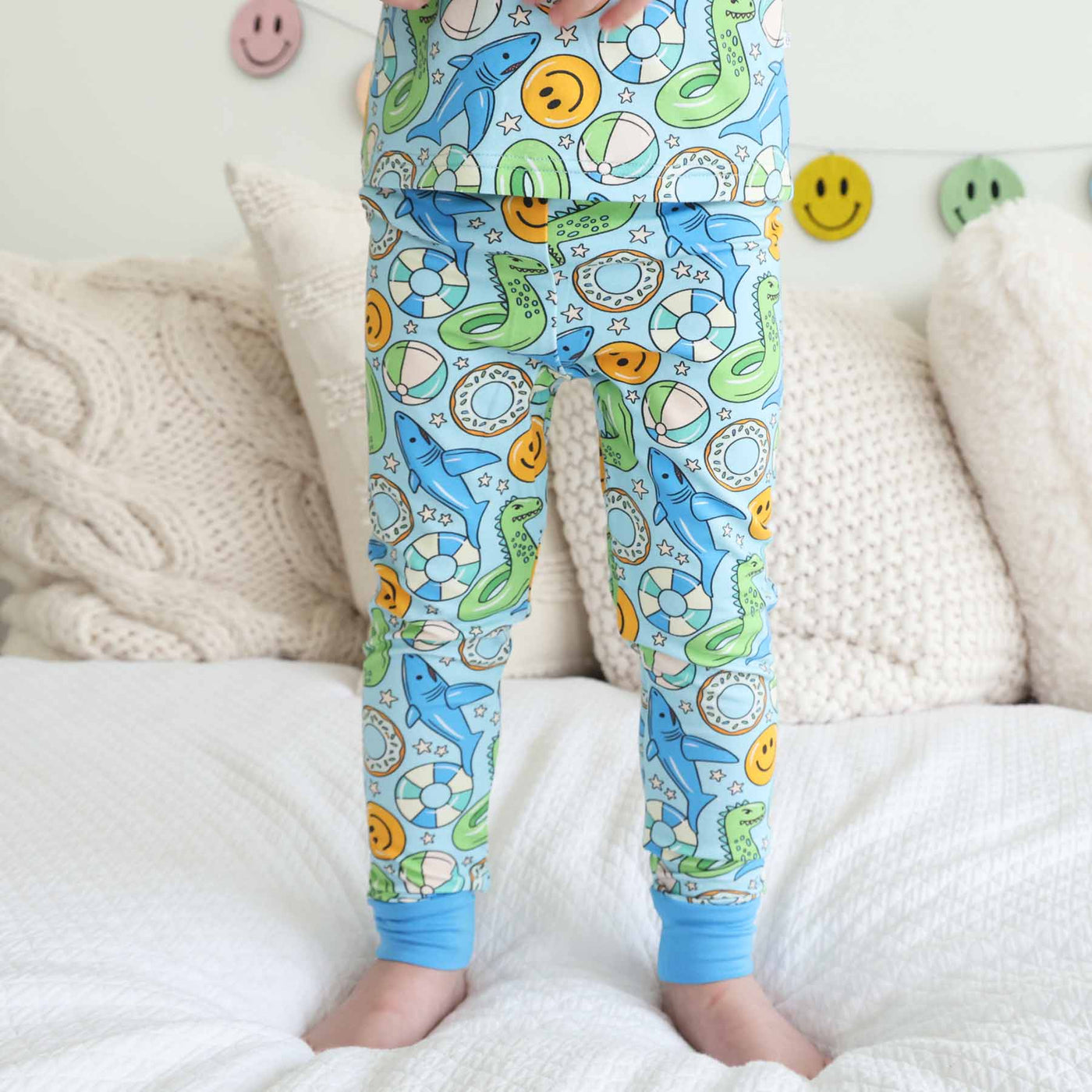 bamboo pajama set for kids with floaties blue 