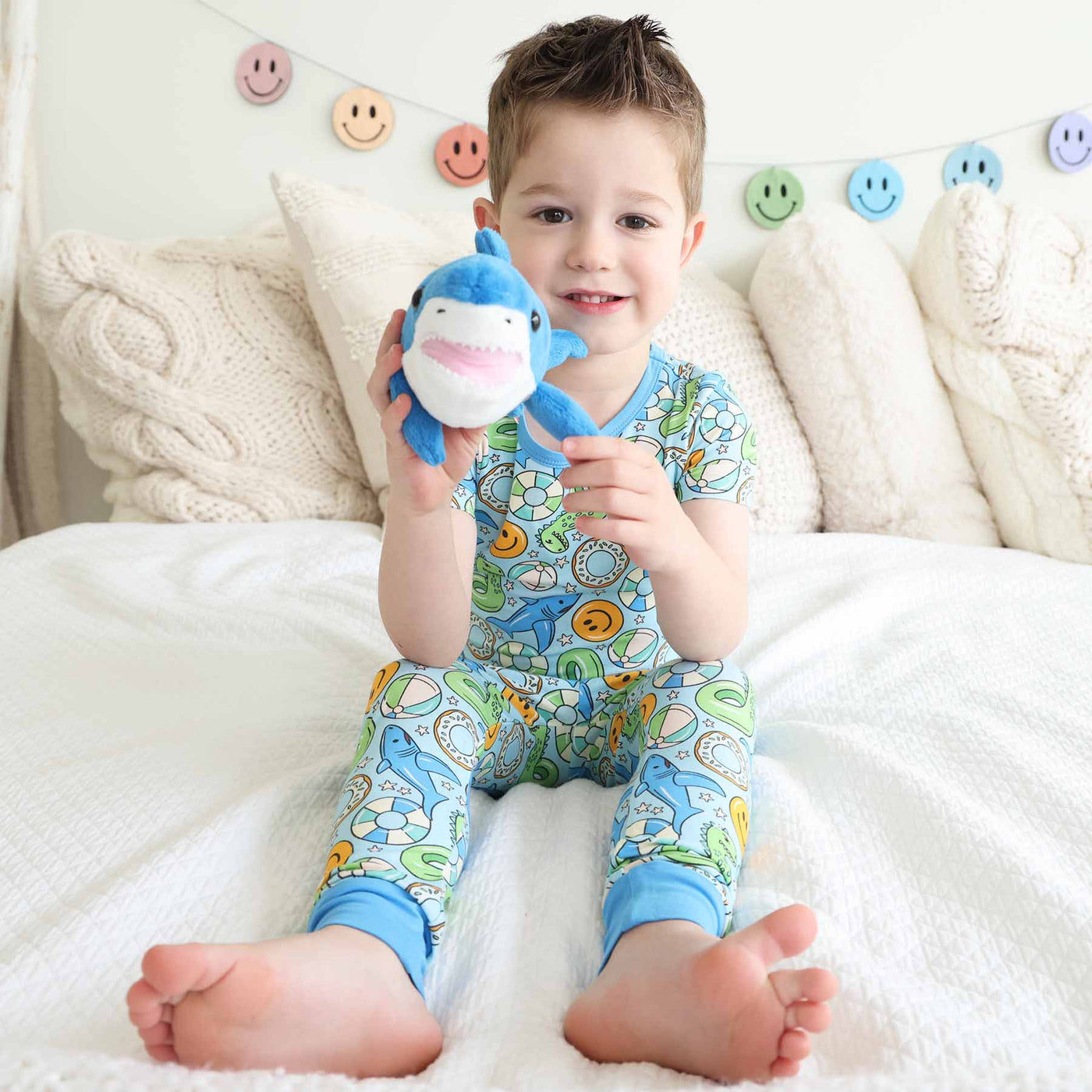 blue and green pool themed pajama set for kids 