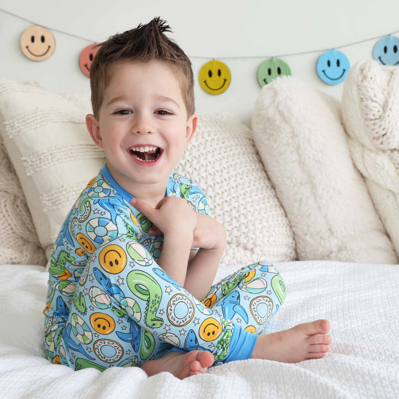 blue and green boys pajama set two piece