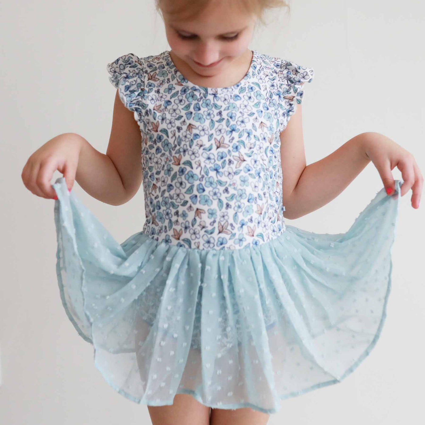 blue floral leotard for girls with skirt 