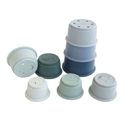 blue and green stacking cup set 