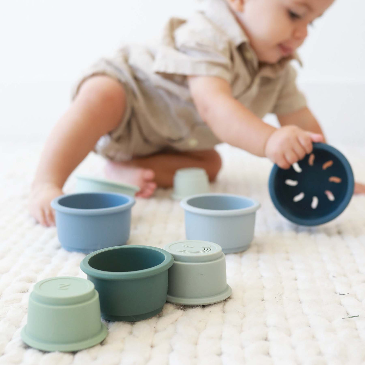 blue baby stacking cups silicone 