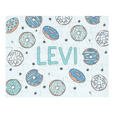 personalized kids puzzle with name blue donuts