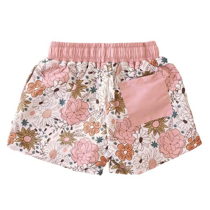 pink and yellow floral swim trunks for boys