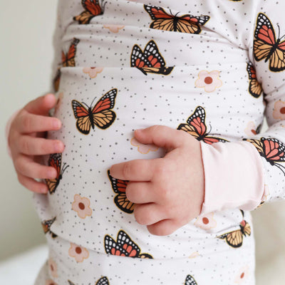 butterfly kisses two piece pajama set made of bamboo 
