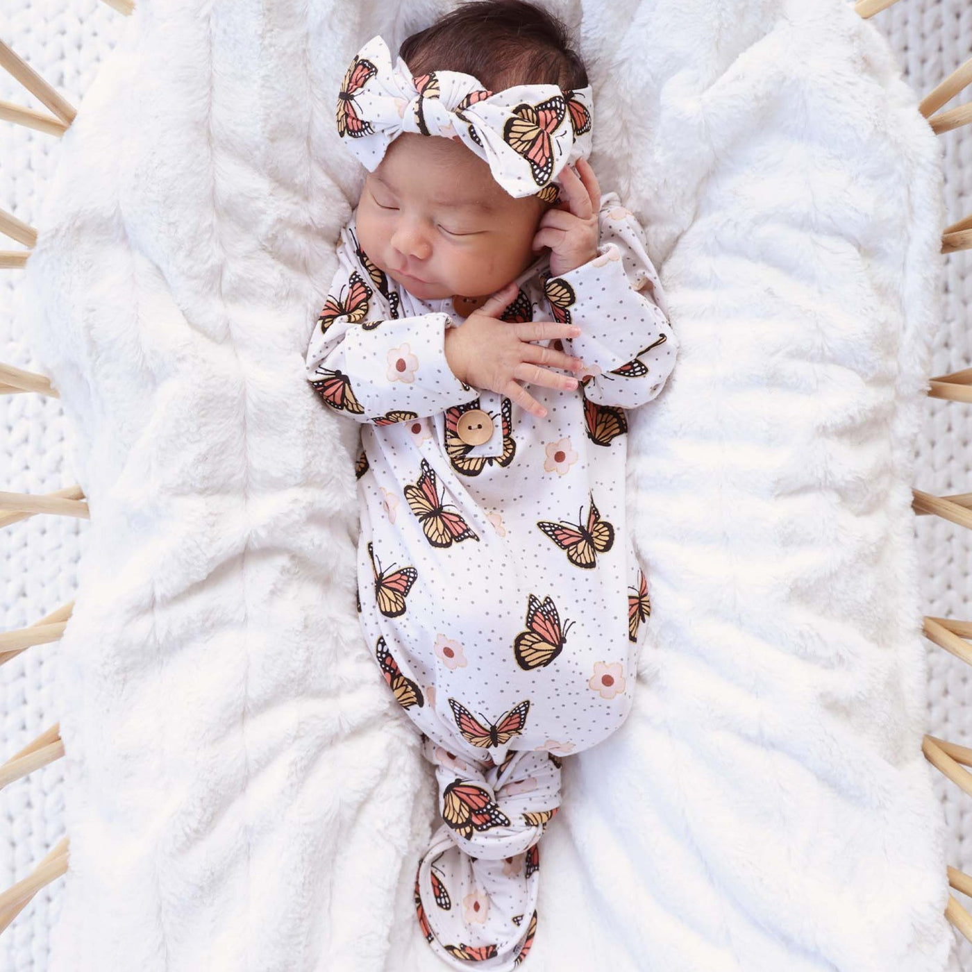 butterfly kisses newborn knot gown and hat set 