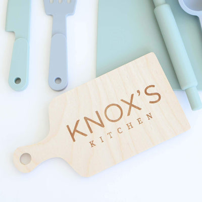 silicone play kitchen set with personalized cutting board green 