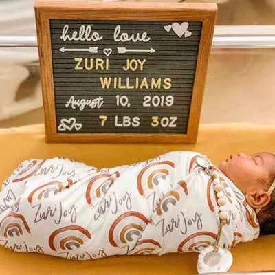 swaddle blanket with rainbows personalized 