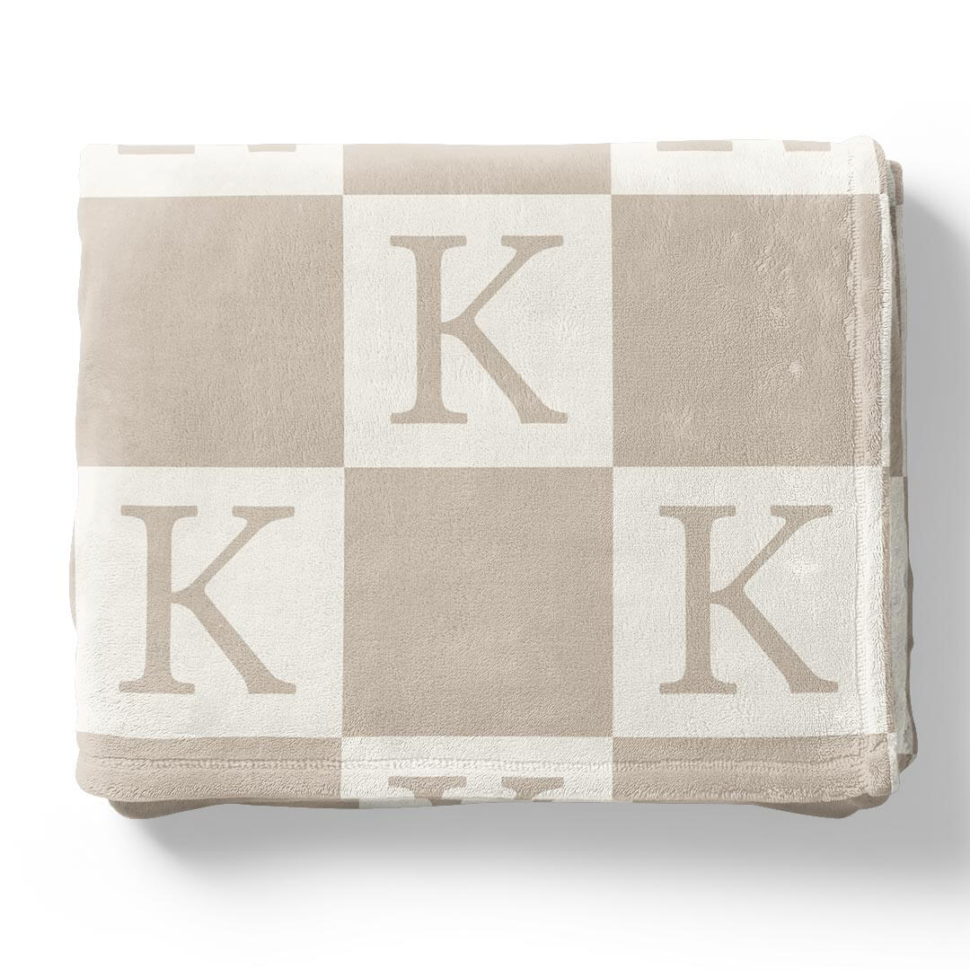nude personalized blanket with intial checkered