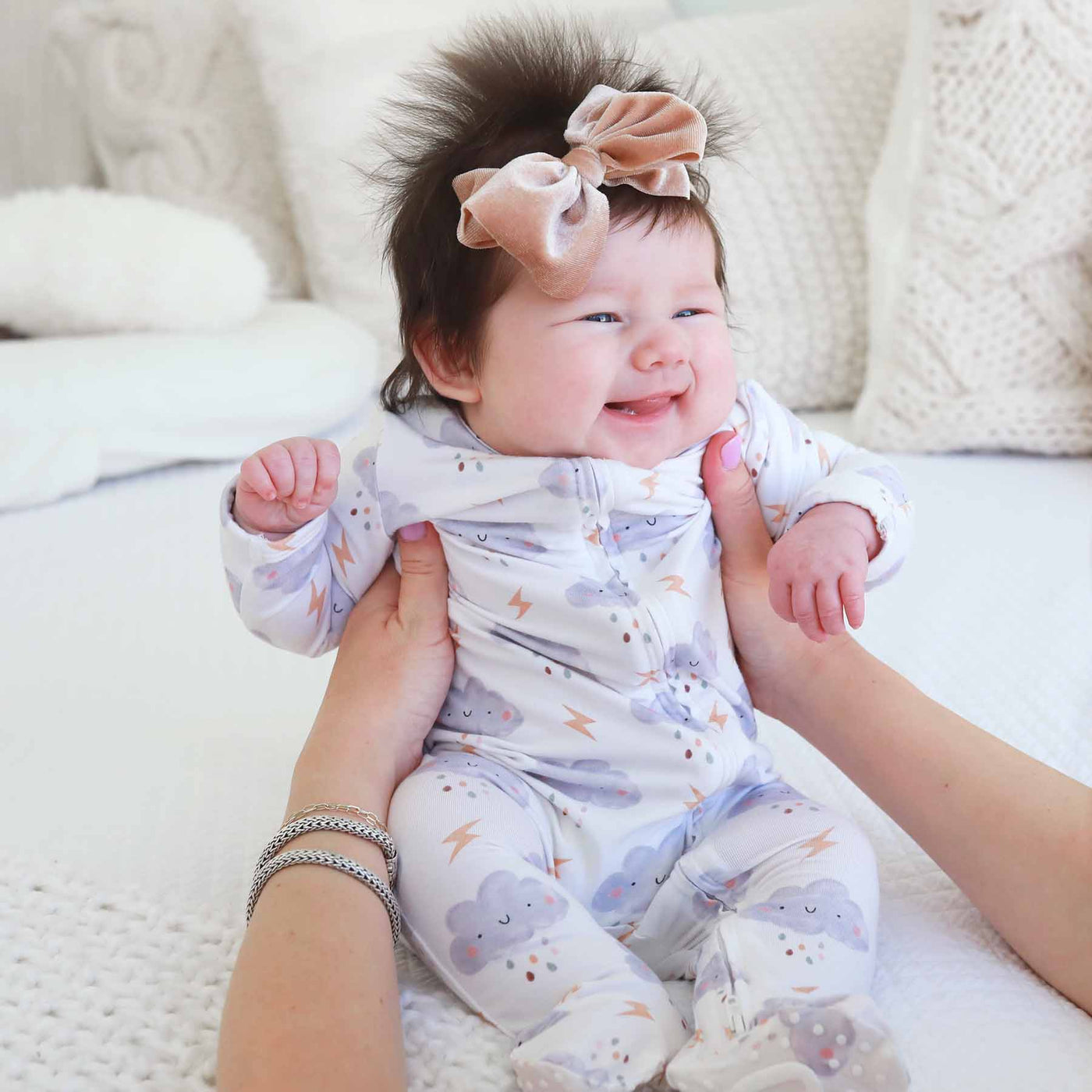 velvet bow headband for babies peach 