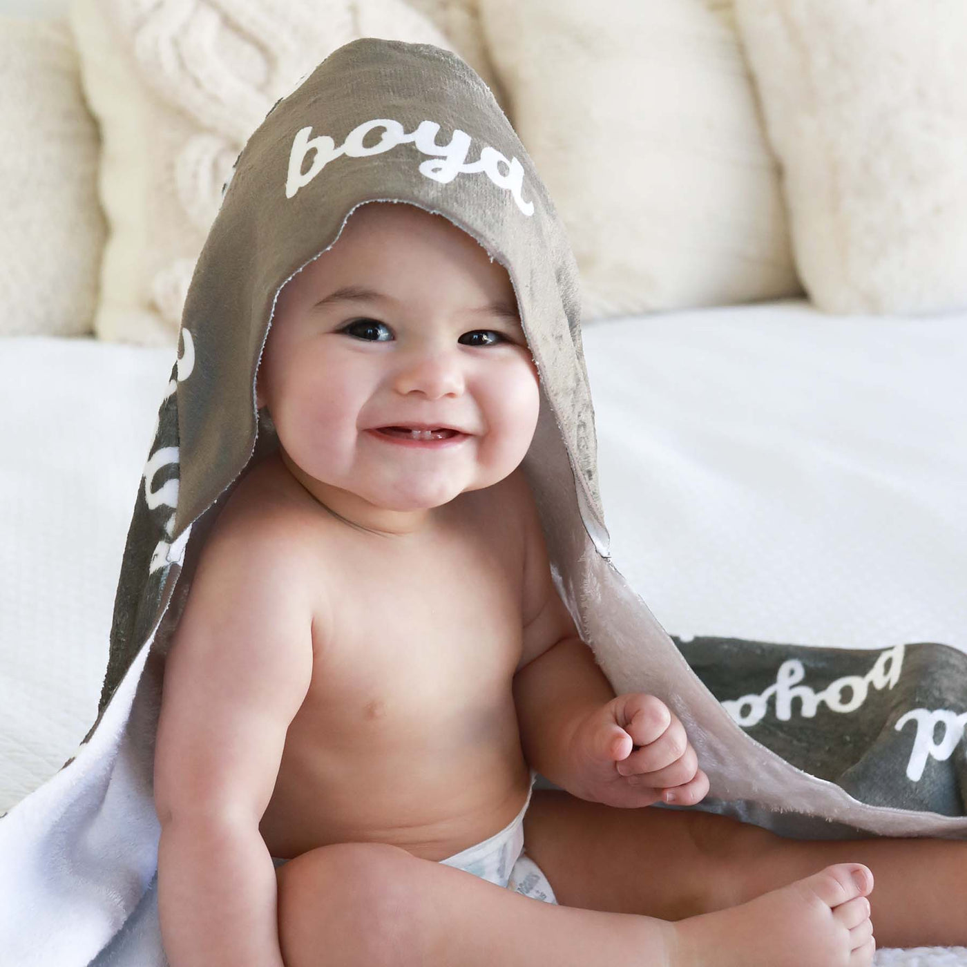 dark green personalized hooded towel for babies 