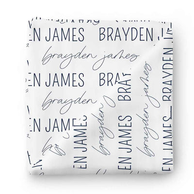 personalized baby name swaddle blanket navy on white 