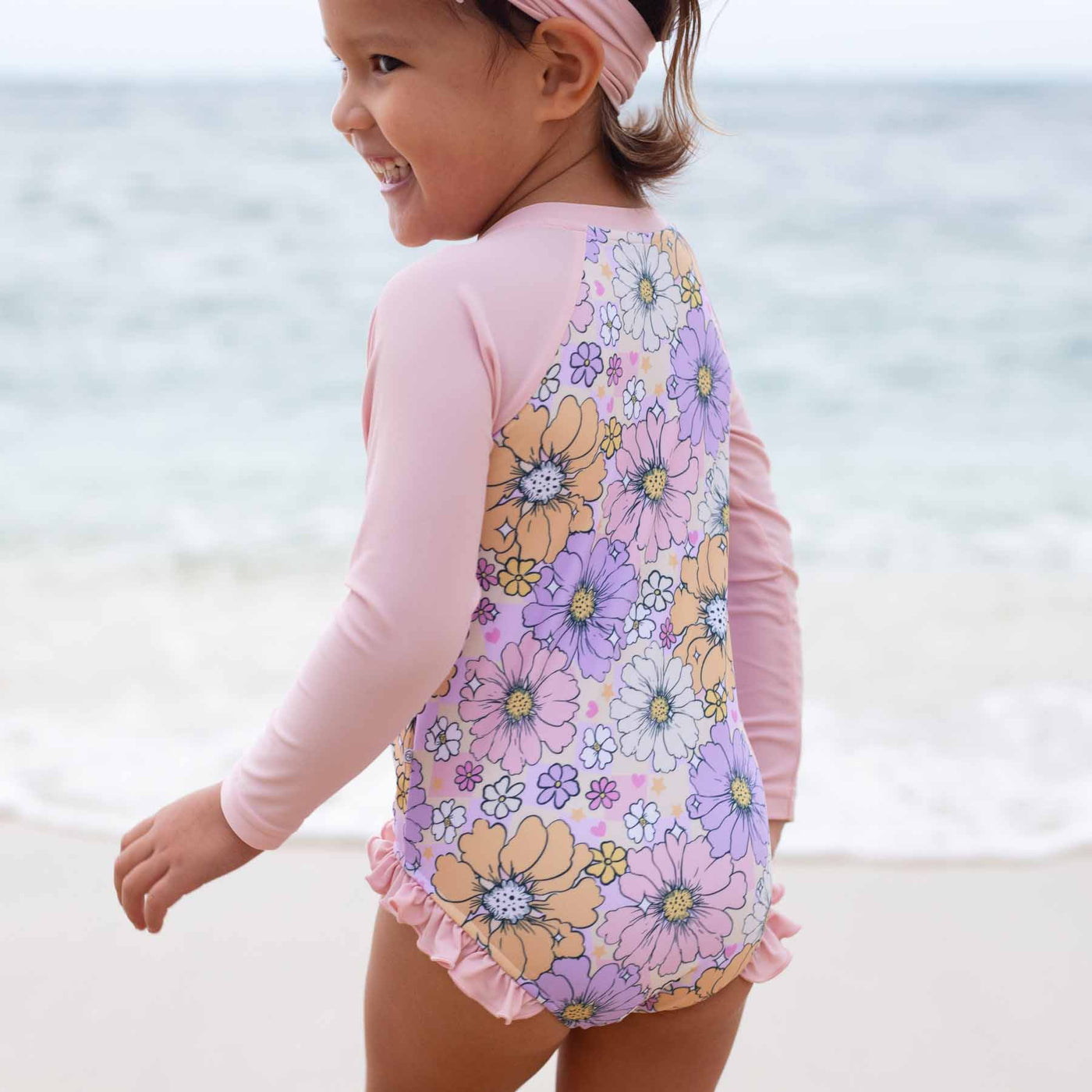 multicolor floral rash guard swimsuit with front zipper 
