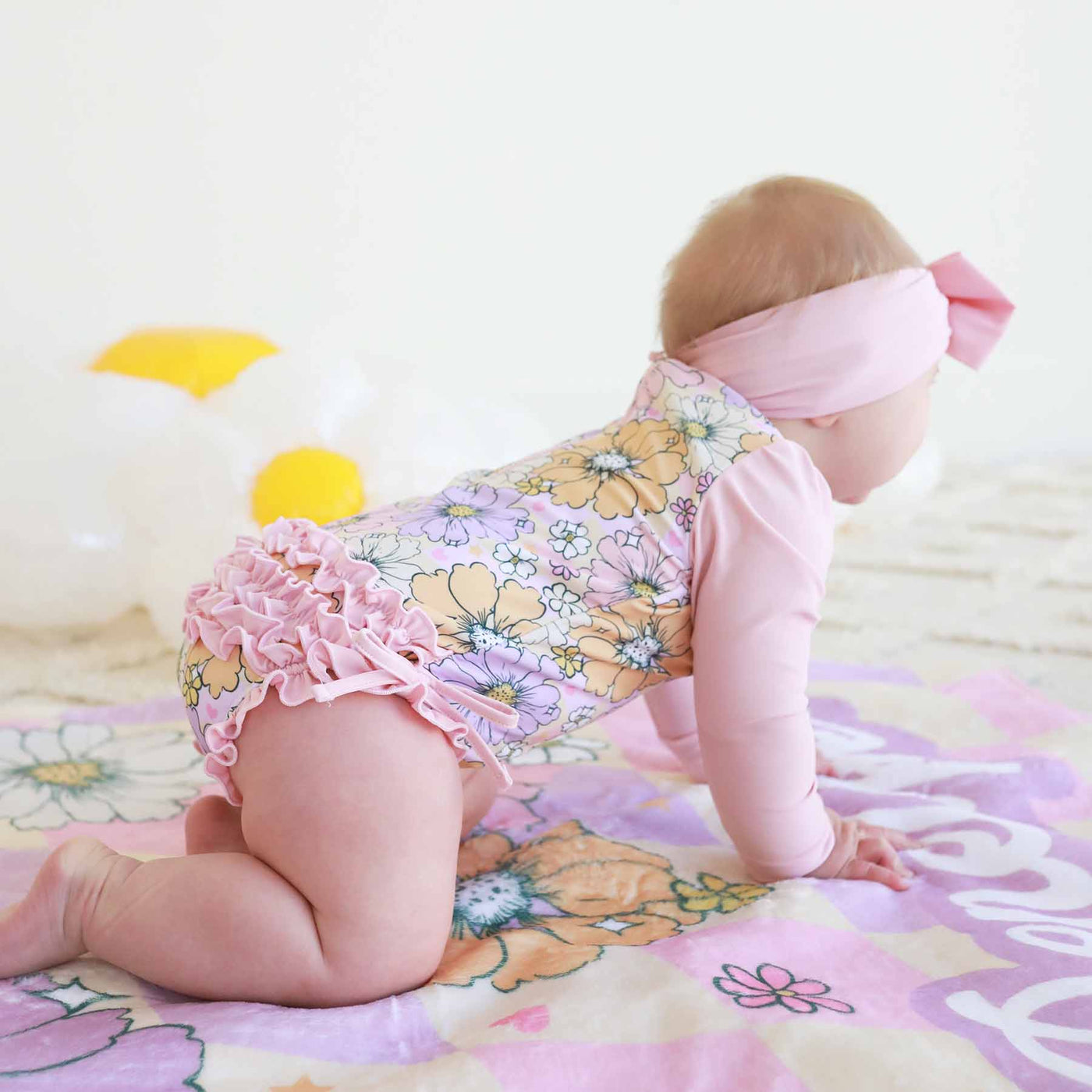 disco daisy ruffle bottom swimsuit for babies upf 50+ sun protection 