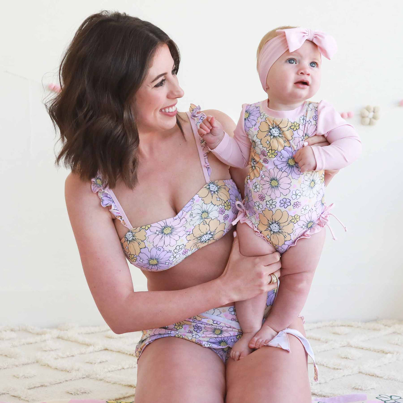 mommy + me matching swimwear disco daisies 