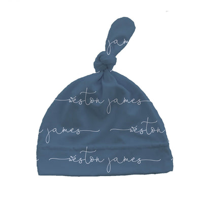 personalized knotted hat dusty blue 