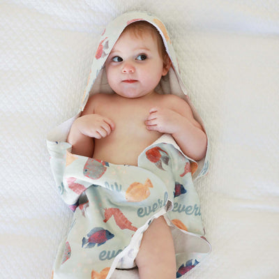 tropical fish personalized hooded baby towel 