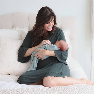 forest green ribbed bamboo knit maternity robe