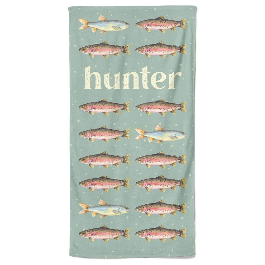 kids personalized beach towel with trout