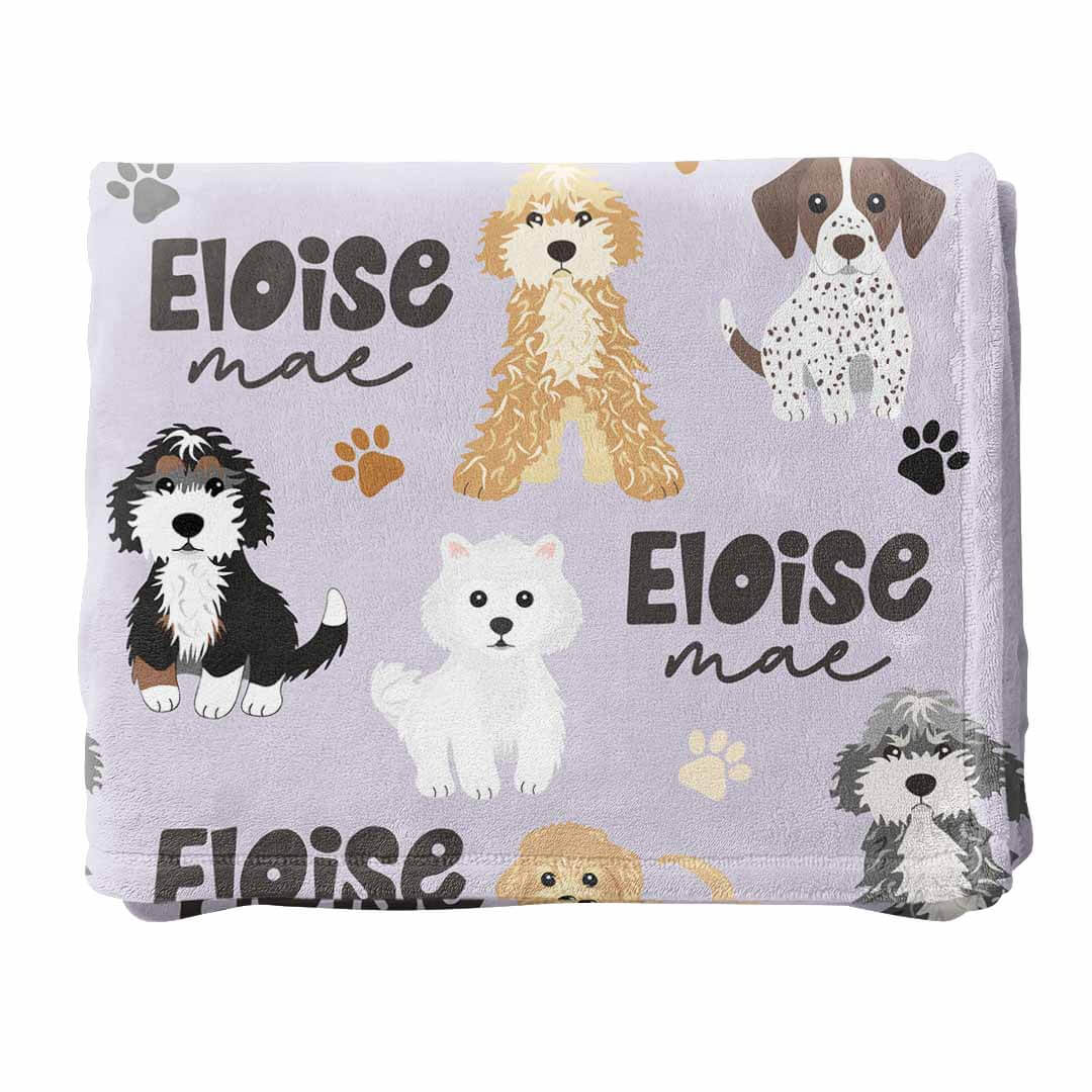 puppy personalized toddler blanket purple 