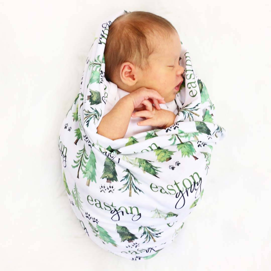 tree and bear paw personalized baby name swaddle 