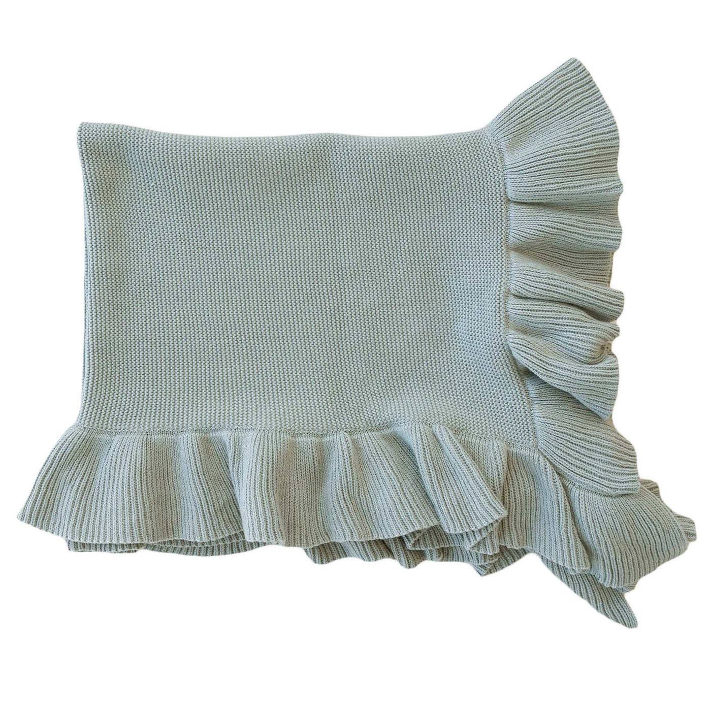 knit blanket with ruffle green