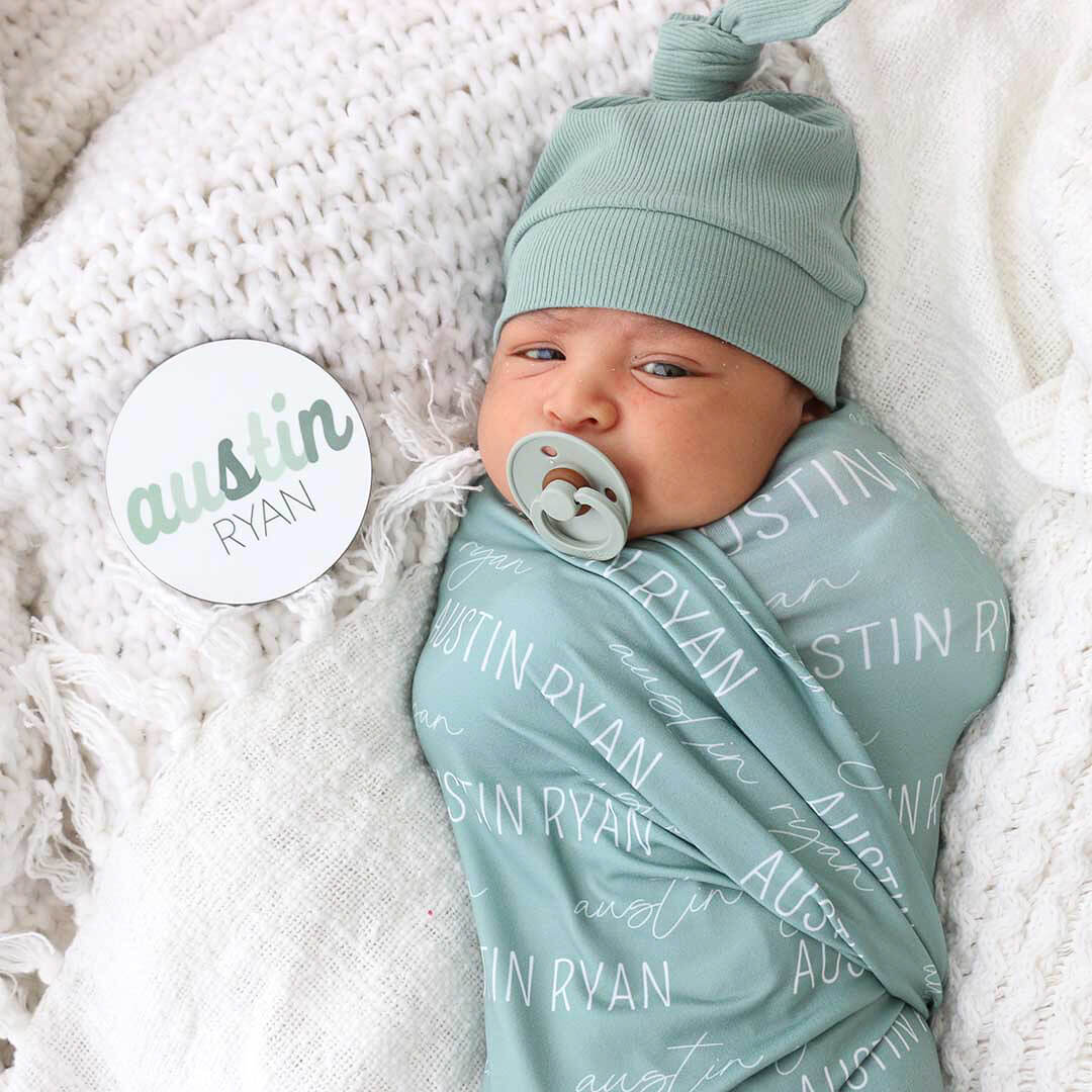 sea salt personalized baby name swaddle blanket